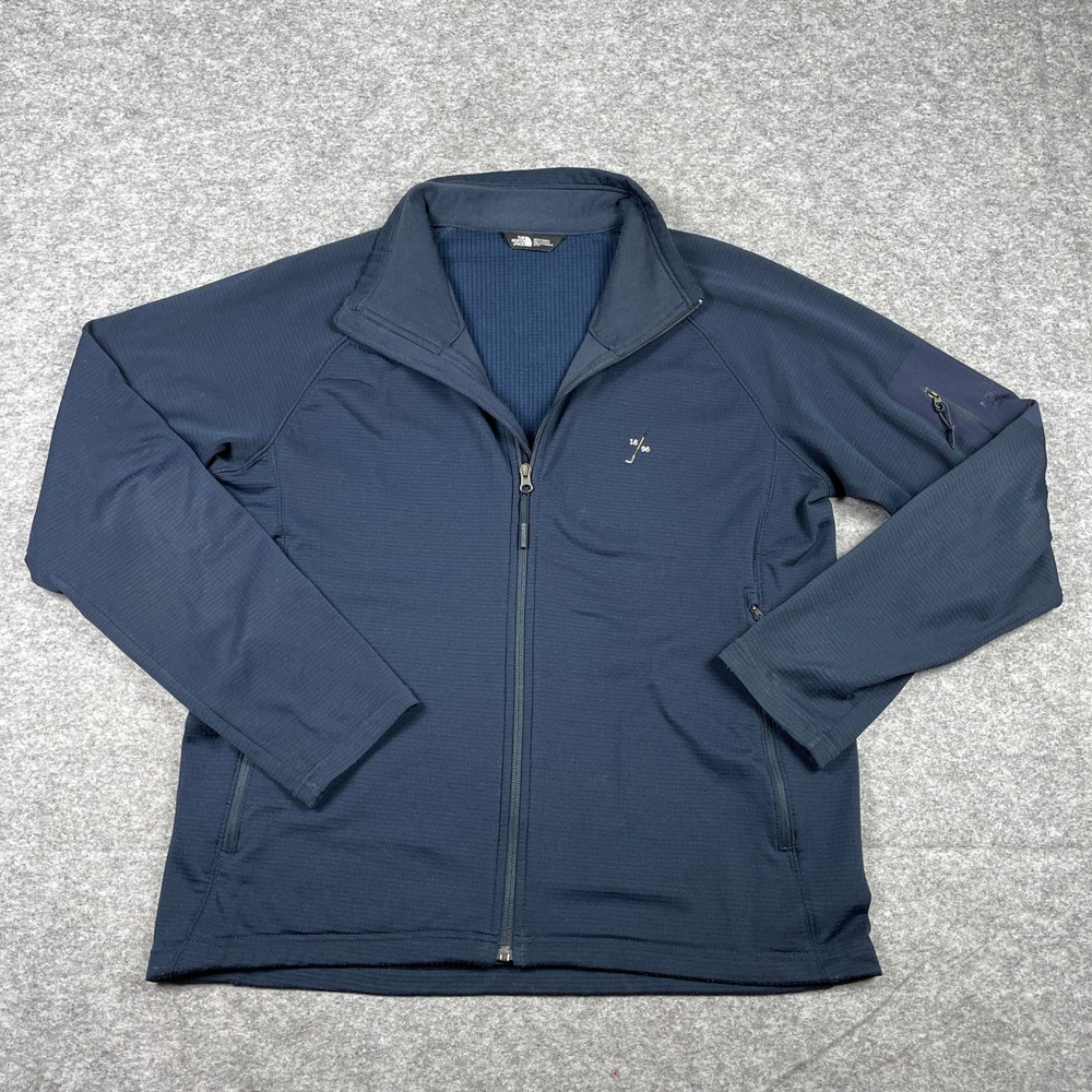 The North Face Jacket Mens XL Navy Full Zip Grid Fleece 18/96 Golf Club Pocket
